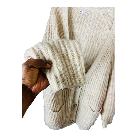 Ava & Viv Womens Chunky Knit Cardigan Sweater Oversized Ivory White One Size - Picture 5 of 6